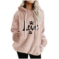 thumbnail image 1 of Uootdi Womens Fuzzy Fleece Pullover Hoodies Cute Dog Paw Love Print Sherpa Long Gift Sleeve Sweatshirt with Pockets, 1 of 6