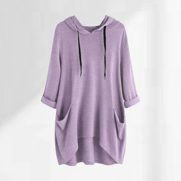 Uootdi Womens Gift Tops Plus Size Long Sleeve Drawstring Lightweight Hoodie Pullover Ladies Basic Shirts Casual Tunic Blouse wi th Pockets
