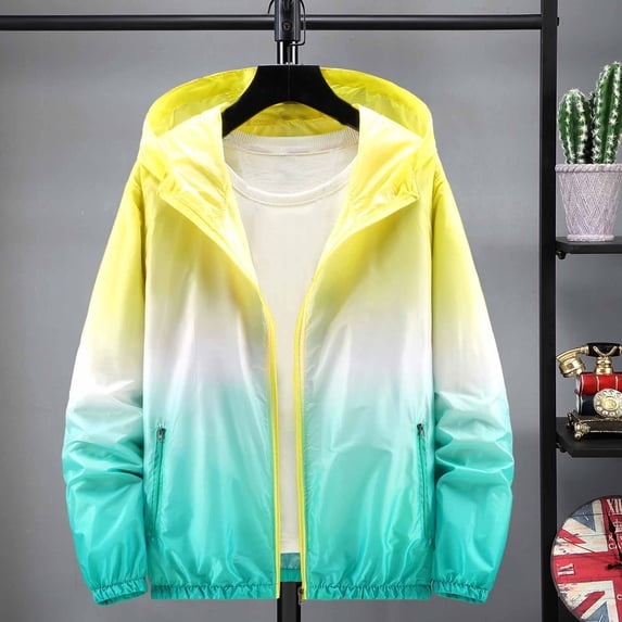 Uootdi Womens Gradient Color Windbreakers Hooded Zip Up Lightweight Jackets Casual Outdoor Windproof Outerwear Summer Beach Vacation Wear Gift