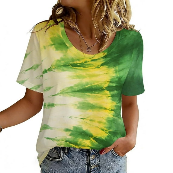 Uootdi Womens Gradient Graphic Tees Round Neck Short Sleeve Tops Casual Soft Trendy Everyday Wear Basic Tees Gift