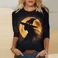 thumbnail image 1 of Uootdi Womens Halloween Black Cats Full Moon Funny Animal Printed Long Sleeve Sweater Crew Neck Sweatshirt Fall Pullover Black Womens Tops, 1 of 4