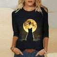 thumbnail image 1 of Uootdi Womens Halloween Black Cats Full Moon Funny Animal Printed Long Sleeve Sweater Crew Neck Sweatshirt Fall Pullover Black Womens Tops, 1 of 4