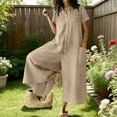thumbnail image 1 of Uootdi Womens Linen Jumpsuits Collared Short Sleeve Button Front Overalls Casual Loose Lightweight Breathable Daily Wear Gift, 1 of 7
