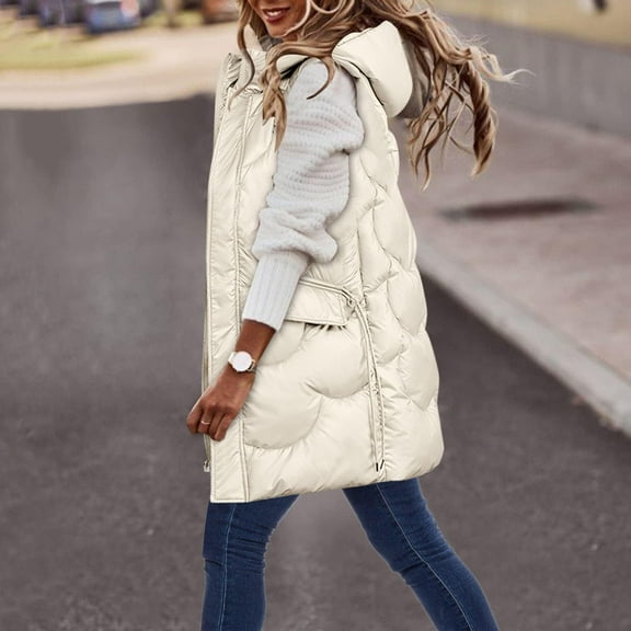 Uootdi Womens Long Down Vest Thick Waistcoat Sleeveless Long Coats Jackets Casual Loose Fit Fall Winter Outerwear