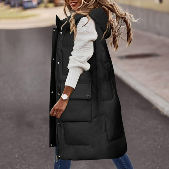 Uootdi Womens Long Down Vest Thick Waistcoat Sleeveless Long Coats Jackets Casual Loose Fit Fall Winter Outerwear
