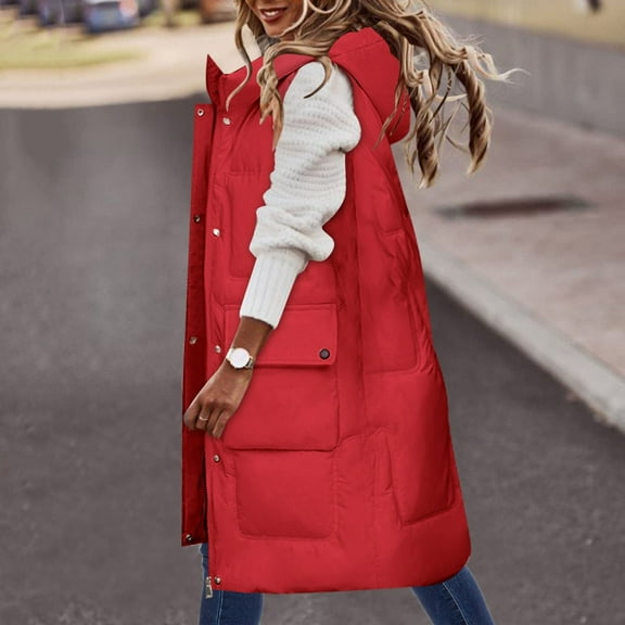 Uootdi Womens Long Down Vest Thick Waistcoat Sleeveless Long Coats Jackets Casual Loose Fit Fall Winter Outerwear