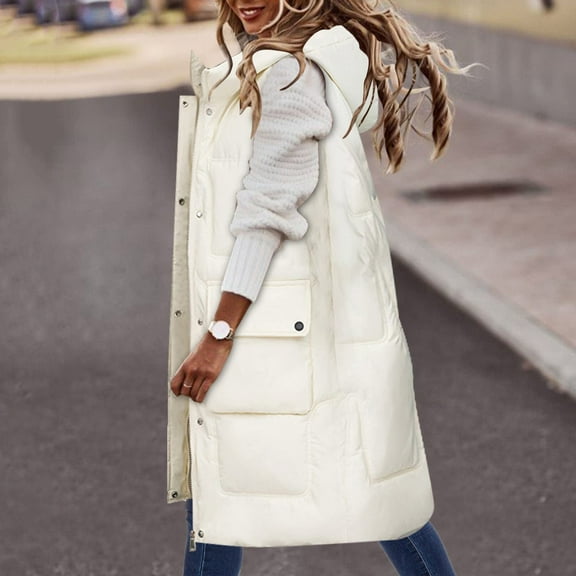 Uootdi Womens Long Down Vest Thick Waistcoat Sleeveless Long Coats Jackets Casual Loose Fit Fall Winter Outerwear