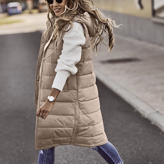 Uootdi Womens Long Down Vest Thick Waistcoat Sleeveless Long Coats Jackets Casual Loose Fit Fall Winter Outerwear