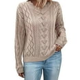 thumbnail image 1 of Uootdi Womens Long Sleeve Crewneck Crochet Sweaters Hollow Out Lightweight Cable Chunky Knit Pullover Fall Gift Sweaters for Wo men, 1 of 9