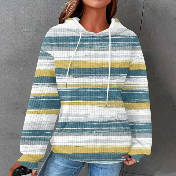 Uootdi Womens Long Sleeve Oversized Shirt Waffle Knit Hoodies Cute Fashion Casual Multicolored Hooded Sweatshirt Pockets Gift Fleece Lined Pullover