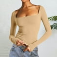 thumbnail image 1 of Uootdi Womens Long Sleeve Shirts Square Neck Double Lined Tops Ribbed Slim Fit Crop Knit Basic Teen Gift Girls Crop Tops Fall, 1 of 3