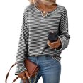 thumbnail image 1 of Uootdi Womens Long Sleeve Shirts Striped V-Neck Rib Knit Slim Fit Tops Gift Casual Stretch Basic Tee Going Out Top Fall, 1 of 7