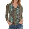 thumbnail image 1 of Uootdi Womens Long Sleeve Tops Dressy Round Neck Pleated Shirts Retro Flowers Print Blouse Slim Gift Elegant Pullover Work Casua l Clothes, 1 of 5