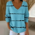 thumbnail image 1 of Uootdi Womens Long Sleeve Tops Oversized Striped Sweatshirt V Neck Loose Fit Tunic Tops Spring Casual Gift Blouses, 1 of 6