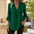thumbnail image 1 of Uootdi Womens Long Sleeve Tops V Neck Casual Linen BlousesPullover Solid Cotton Linen Shirts Lightweight Loose Fit Gift Soft Fal l Tops, 1 of 7
