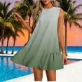 thumbnail image 1 of Uootdi Womens Mini Dresses Gradient Color Sleeveless Crew Neck Ruffle Hem Loose Fit Flowy Lightweight Summer Casual Sundresses Vacation Style Gift, 1 of 7