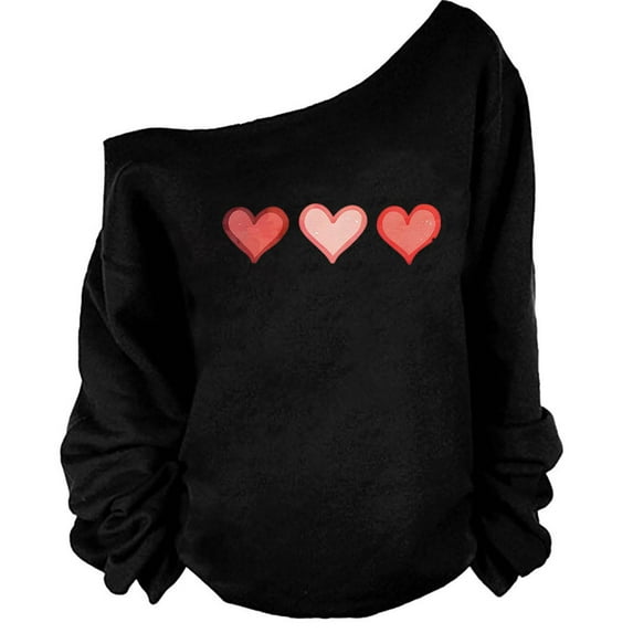 Uootdi Womens Off Shoulder Long Gift Sleeve Shirts Cute Print Sweatshirt Tops Loose Soft Pullover Fall Fashion Clothes