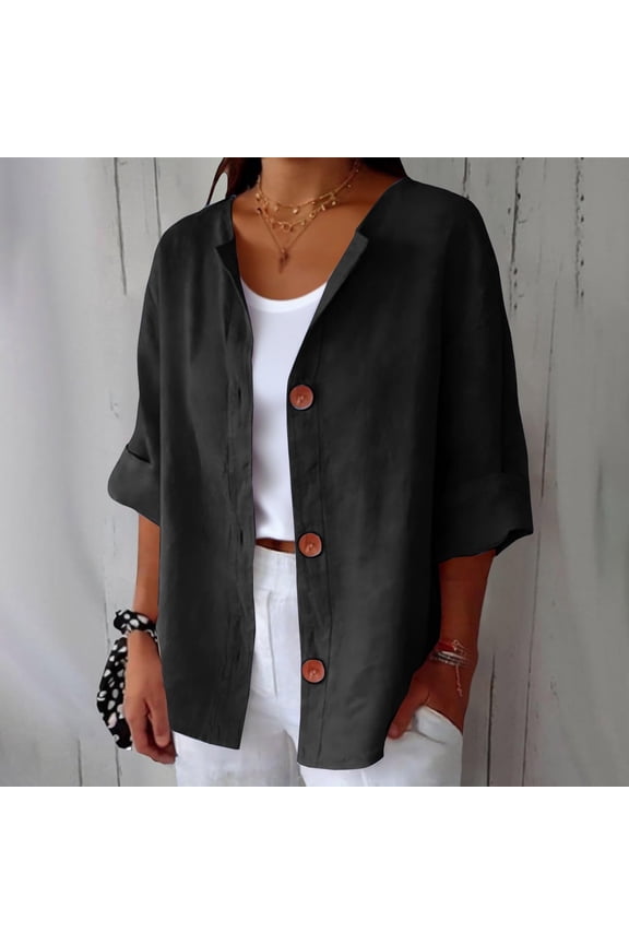 Womens Open Front Cardigans Stand Collar Button Front Cotton Linen Cardigan Tops Casual Solid Color Knitted Cardigans Office Daily Chic Wear Gift
