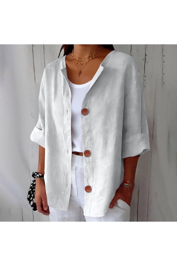 Womens Open Front Cardigans Stand Collar Button Front Cotton Linen Cardigan Tops Casual Solid Color Knitted Cardigans Office Daily Chic Wear Gift