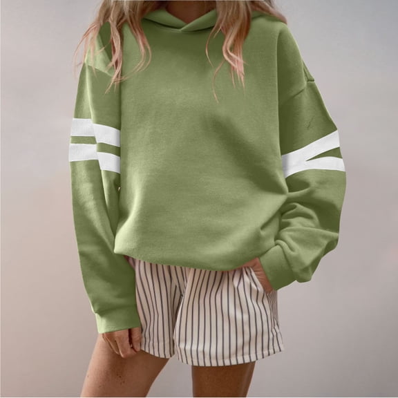 Uootdi Womens Oversized Long Sleeve Sweatshirt Striped Casual Fleece Hoodies Fall Winter Hooded Pullover Tops Drop Should Gift er Y2K Clothes