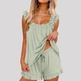 thumbnail image 1 of Uootdi Womens Pajama Sets Ruffle Trim Spaghetti Strap Tops Shorts Two Piece Loose Fit Breathable Loungewear Sets Casual Sleepwear Gift, 1 of 7
