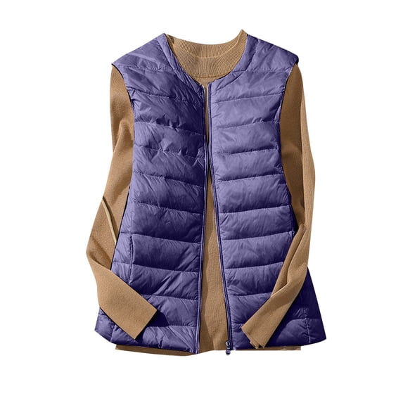 Uootdi Womens Puffer Vest Plus Size Collarless Full Zip Up Sleeveless Bubble Jackets Lightweight Quilted Padded Warm Coat Outerwear Gift