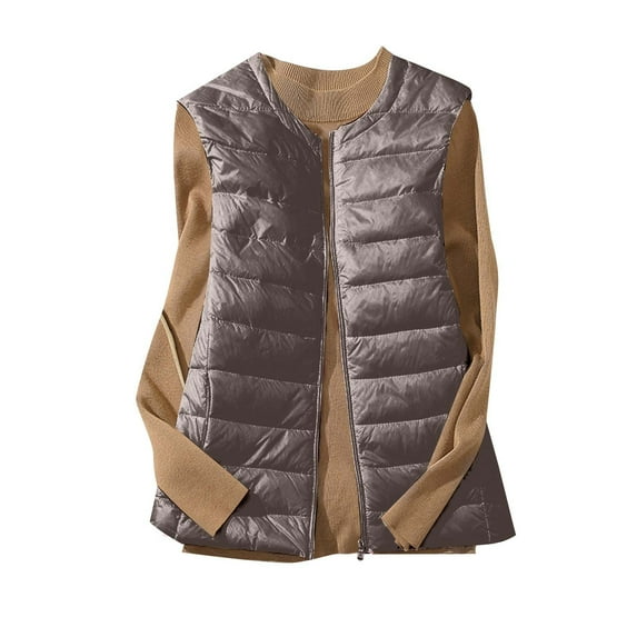Uootdi Womens Puffer Vest Plus Size Collarless Full Zip Up Sleeveless Bubble Jackets Lightweight Quilted Padded Warm Coat Outerwear Gift