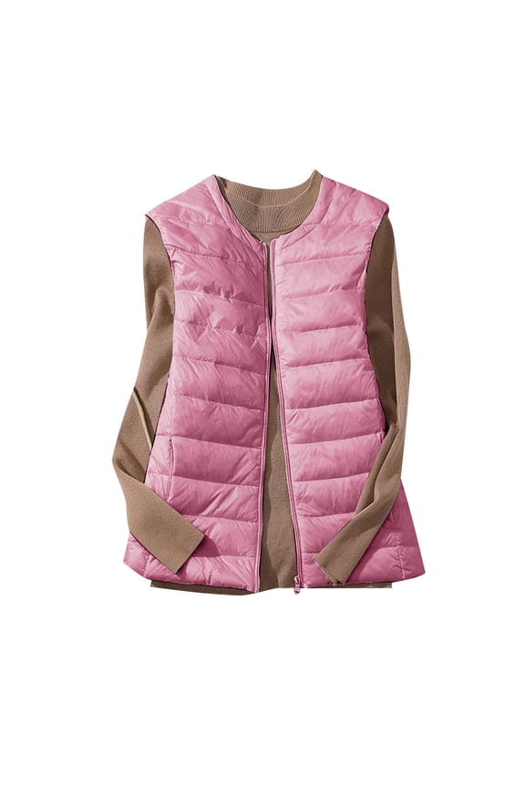 Womens Puffer Vest Plus Size Collarless Full Zip Up Sleeveless Bubble Jackets Lightweight Quilted Padded Warm Coat Outerwear Gift