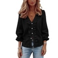 thumbnail image 1 of Uootdi Womens Ruffle Blouses V Neck Button Down Ruffled Trim Long Sleeve Shirts Office Commute Casual Tops Tunics Gift, 1 of 8