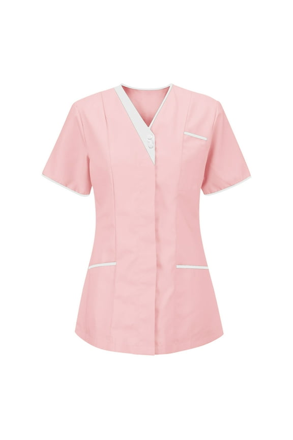 Womens Scrub Tops V Neck Short Sleeve Pocket Detail Stretchy Breathable Pullovers Clinical Work Shirts Hospital Professional Style Gift