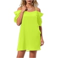 thumbnail image 1 of Uootdi Womens Shift Dresses Cold Shoulder Ruffle Sleeve Solid Color Loose Fit Mini Dresses Casual Dresses Boho Style Gift, 1 of 5