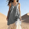 thumbnail image 1 of Uootdi Womens Spaghetti Strap Sundresses V Neck Asymmetrical Hem Cotton Linen Slip Dresses Casual Beach Vacation Midi Dresses Gift, 1 of 6