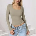 thumbnail image 1 of Uootdi Womens Square Neck Long Sleeve T Shirt Slim Fit Basic Gift Crop Tees Fall Y2k Going Out Crop Tops Cute Tight, 1 of 5