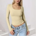 thumbnail image 1 of Uootdi Womens Square Neck Long Sleeve T Shirt Slim Fit Basic Gift Crop Tees Fall Y2k Going Out Crop Tops Cute Tight, 1 of 5