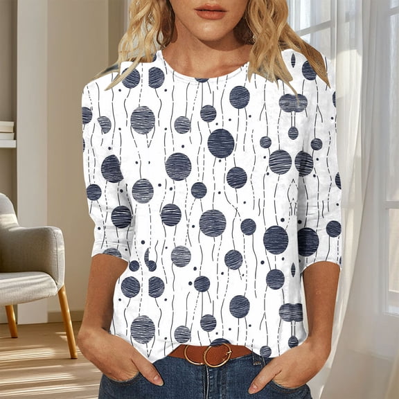 Uootdi Womens Summer Tops Floral Print Graphic Crew Neck 3/4 Sleeve T Shirts Colorblock Casual Tops for Women Vintage Dressy Loose Fit Trendy Outfits Gift