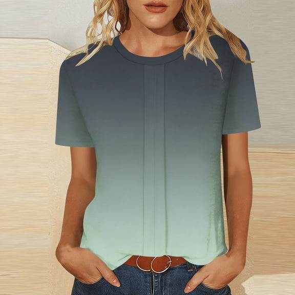 Uootdi Womens Summer Tops Floral Print Graphic Crew Neck Short Sleeve T Shirts Colorblock Casual Tops for Women Vintage Dressy Loose Fit Trendy Outfits Gift