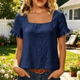 thumbnail image 1 of Uootdi Womens Summer Tops Square Neck Short Sleeve Ruffle Cuffs Plain Short Sleeve Tops for Women Flowy Fit Everyday Wear Breathable Tops for Women, 1 of 7