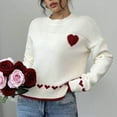 thumbnail image 1 of Uootdi Womens Sweaters Women's Long Sleeve Cute Heart Pattern Knit Pullover Crewneck Sweaters Gift Casual Loose Fall Knitted, 1 of 7