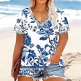 thumbnail image 1 of Uootdi Womens T Shirts Floral Print Glitter Trim V Neck Short Sleeve Loose Fit Breathable Tops Casual Blouses Summer Beach Wear Gift, 1 of 6