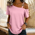 thumbnail image 1 of Uootdi Womens T Shirts Solid Color V Neck Button Front Loose Fit Short Sleeve Breathable Tops Casual Blouses Summer Vacation Wear Gift, 1 of 6