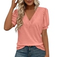 thumbnail image 1 of Uootdi Womens T Shirts V Neck Short Sleeve Plain Tunics Casual Loose Breathable Soft Stretchy Everyday Wear Blouses Gift, 1 of 7
