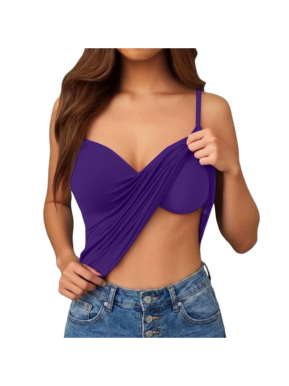 Womens Tank Tops Spaghetti Strap Wrap Ruched Crop Camisole Solid Plain Regular Womens Shirts Womens Basic Tops