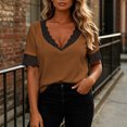 thumbnail image 1 of Uootdi Womens Tees Deep V Neck Short Sleeve Floral Embroidered Trim Womens Tops Relaxed Fit Lightweight Womens Tees for Women, 1 of 6
