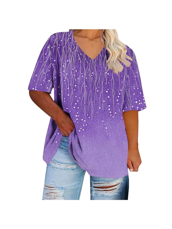 Womens Tees V Neck Tassel Dot Print Side Split Short Sleeve Loose Fit Stretchy Breathable Pullovers Casual Daily Tops Boho Summer Style Gift