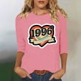 thumbnail image 1 of Uootdi Womens Tops 3/4 Sleeve Crewneck 1976 Retro Rainbow Print Relaxed Fit Nostalgic Summer Getaway Tees Gift, 1 of 4