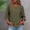 thumbnail image 1 of Uootdi Womens Tops 3/4 Sleeve Round Neck Ruffle Cuffs Ruffle Hem Loose Fit Casual Daily Weekend Brunch Soft Blouses Gift, 1 of 5