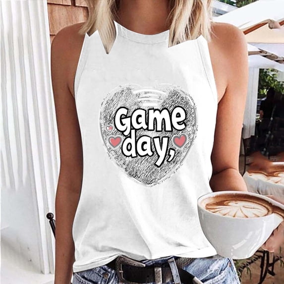 Uootdi Womens Tops Game Day Football Print Sleeveless Tank Tops Halter Neck Relaxed Fit Tees Lightweight Summer Casual Tees Gift