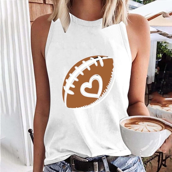 Uootdi Womens Tops Game Day Football Print Sleeveless Tank Tops Halter Neck Relaxed Fit Tees Lightweight Summer Casual Tees Gift