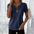 thumbnail image 1 of Uootdi Womens Tops Quarter Zip V Neck Slim Fit Short Sleeve Stretchy Lightweight Blouses Basic Tees Evening Chic Outfit Gift, 1 of 6