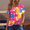 thumbnail image 1 of Uootdi Womens Tops Short Sleeve Crewneck Polka Dot Floral Print Tees Button Decor Soft Comfy Summer Shirts Gift, 1 of 5